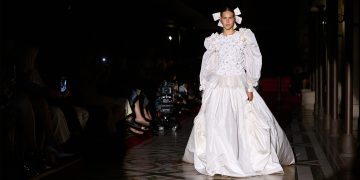 Chanel presents haute couture apparel at the Opera theater in Paris.